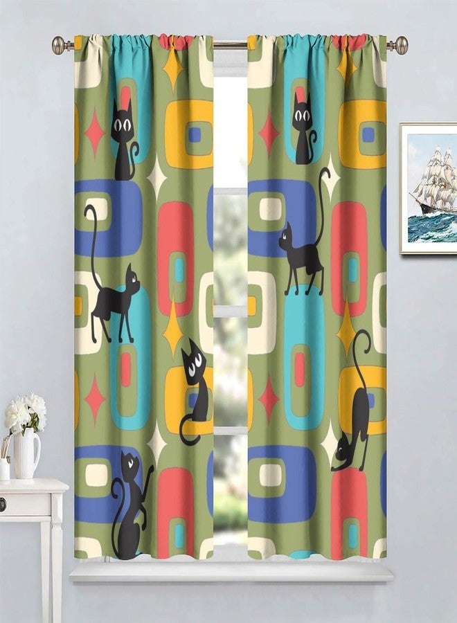 SENRUEGT Mid Century Cat Curtains for Kids Bedroom,Modern Abstract Geometric Pattern 1950s Vintage Funny Black Cartoon Animal Drapes 42x45 Inch - Image 5